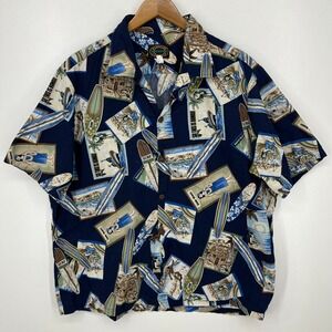 Hawaiian Reserve Collection Short Sleeve Button Shirt Mens XL Blue Honolulu Surf